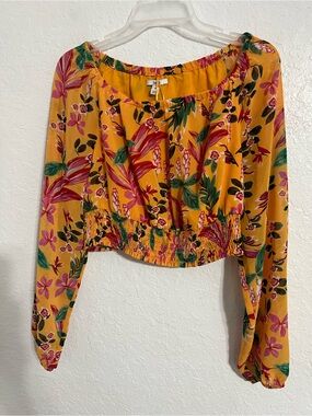 Bar 111 Off Shoulder Floral Orange  Blouse Top Womens Size M  Long Sleeves # 604